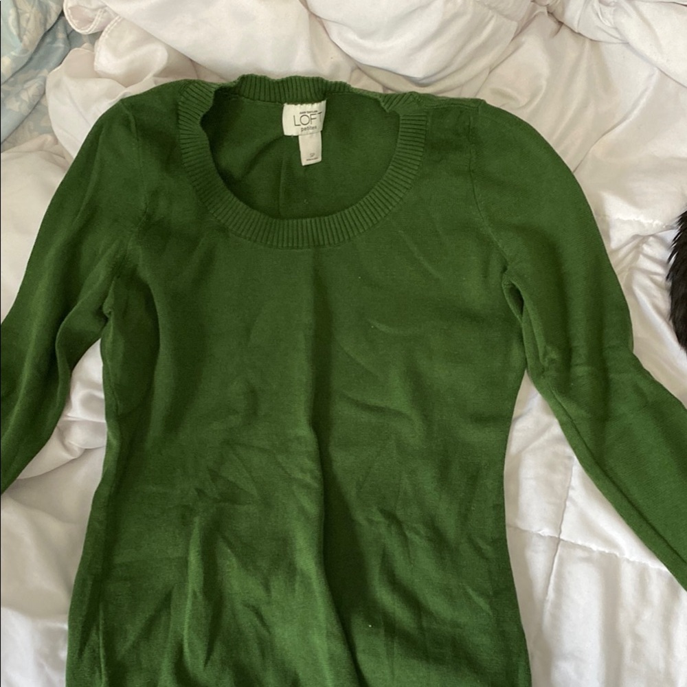 LOFT Green Crew Neck Sweater Classic Knit